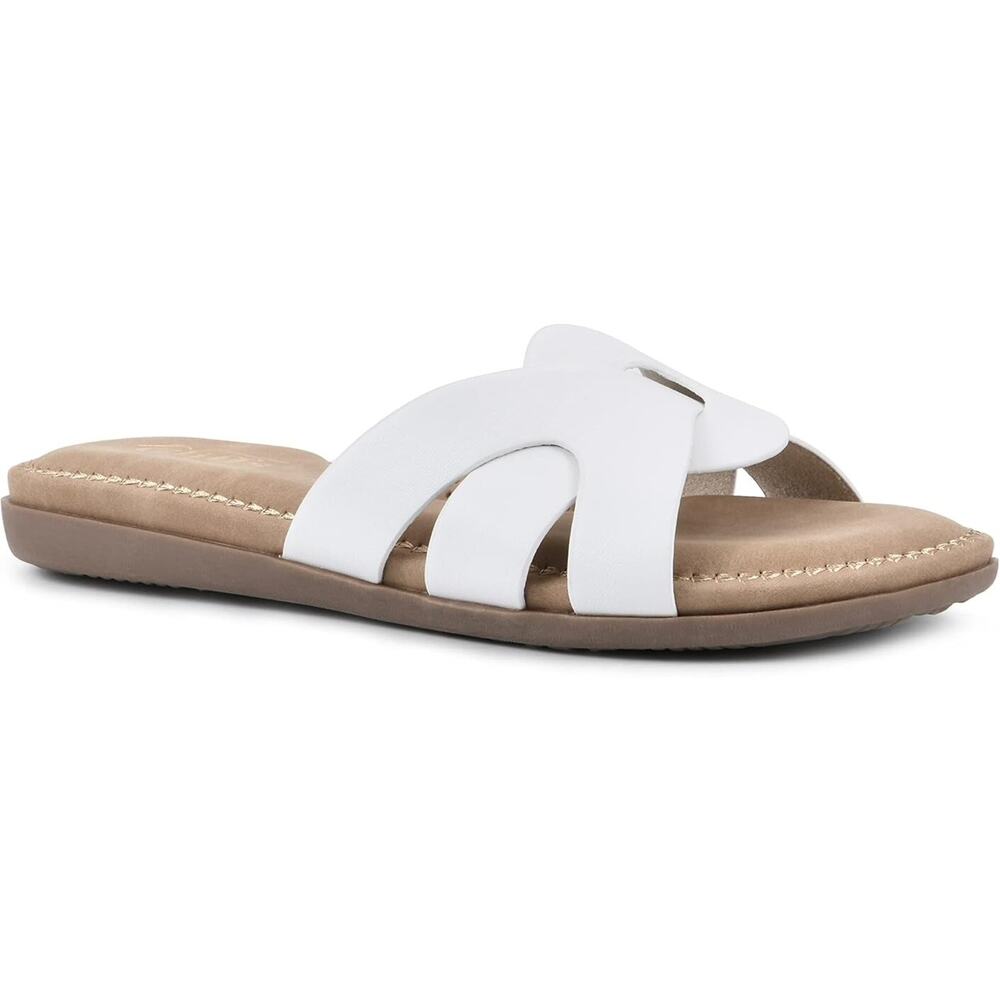 Cliffs By White Mountain Women's Fortunate Woven Slide Sandal, White Size 8.5M